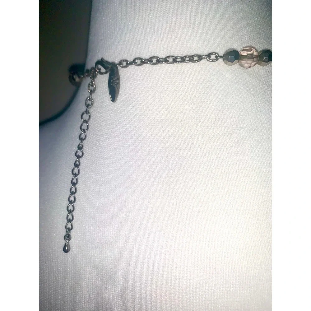 New York & Company Silver Tone Antique Style Glass Bead Station Necklace